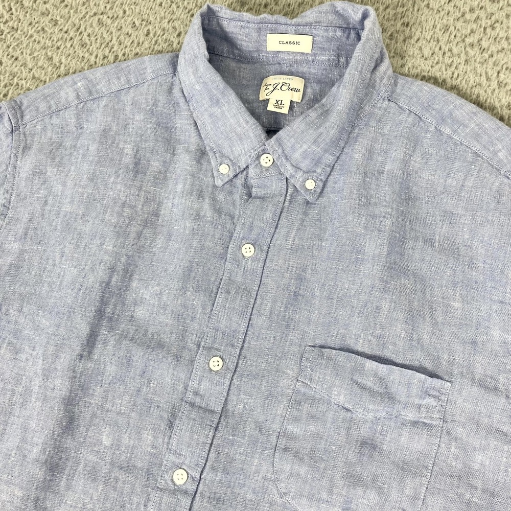 J‎ Crew Shirt Mens XL Blue Irish Linen Short Sleeve Button Down Classic Casual